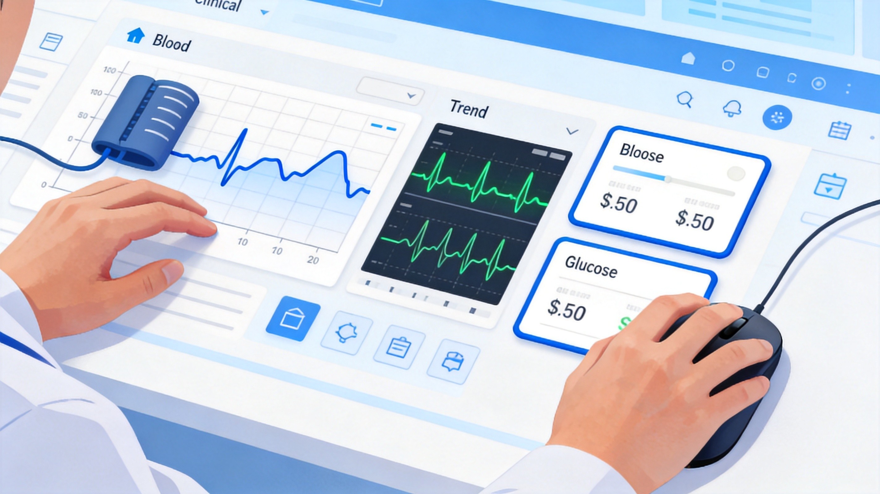 Remote patient monitoring dashboard showing health metrics from wearables