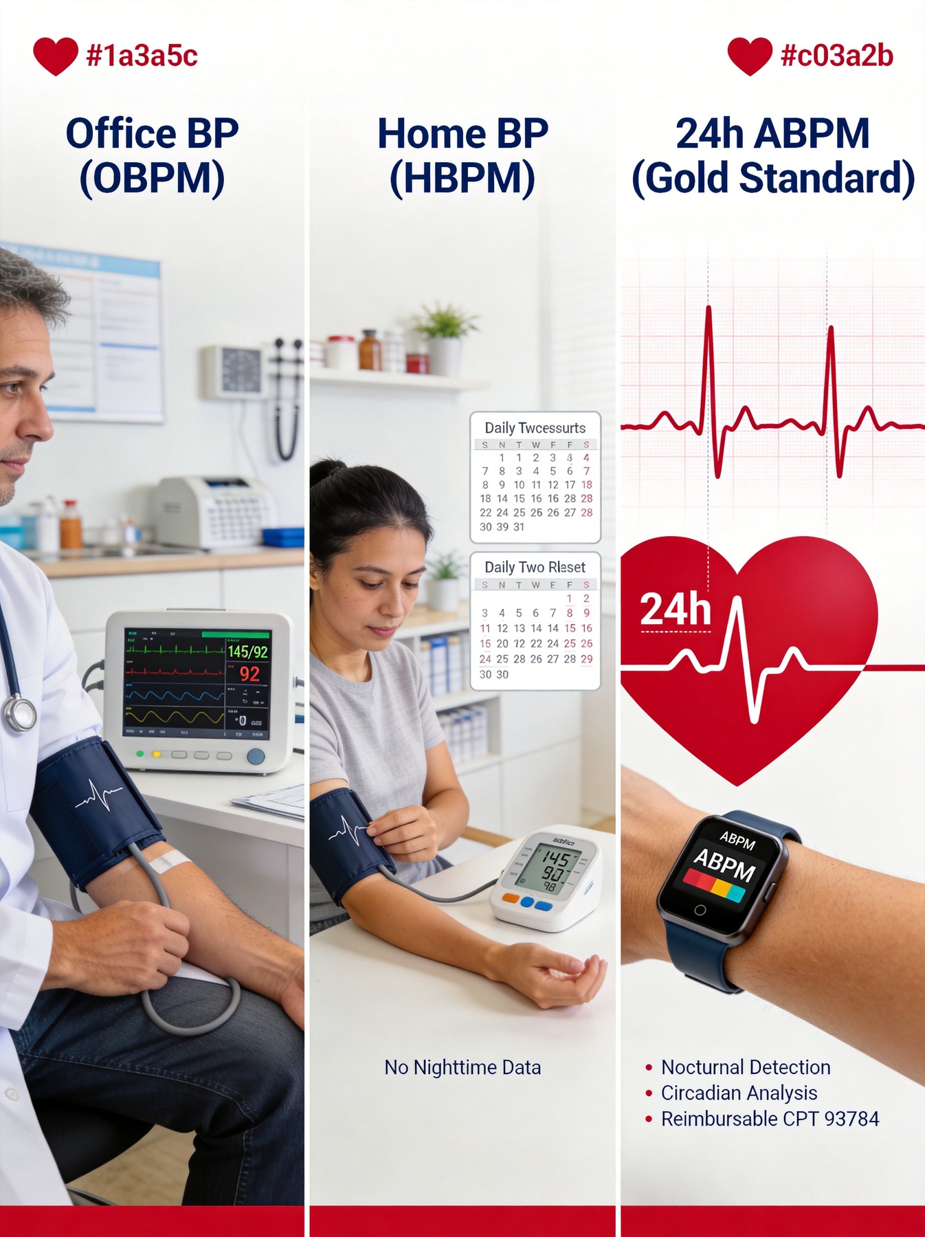 Office BP vs Home BP vs 24h ABPM Clinical Monitoring Scenarios