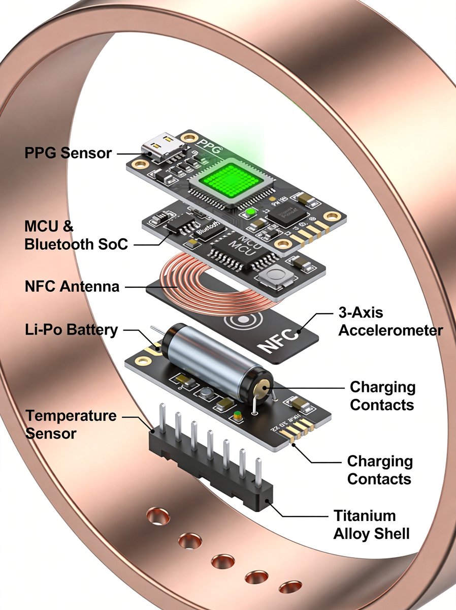 Smart Ring Exploded View with Sensor Components