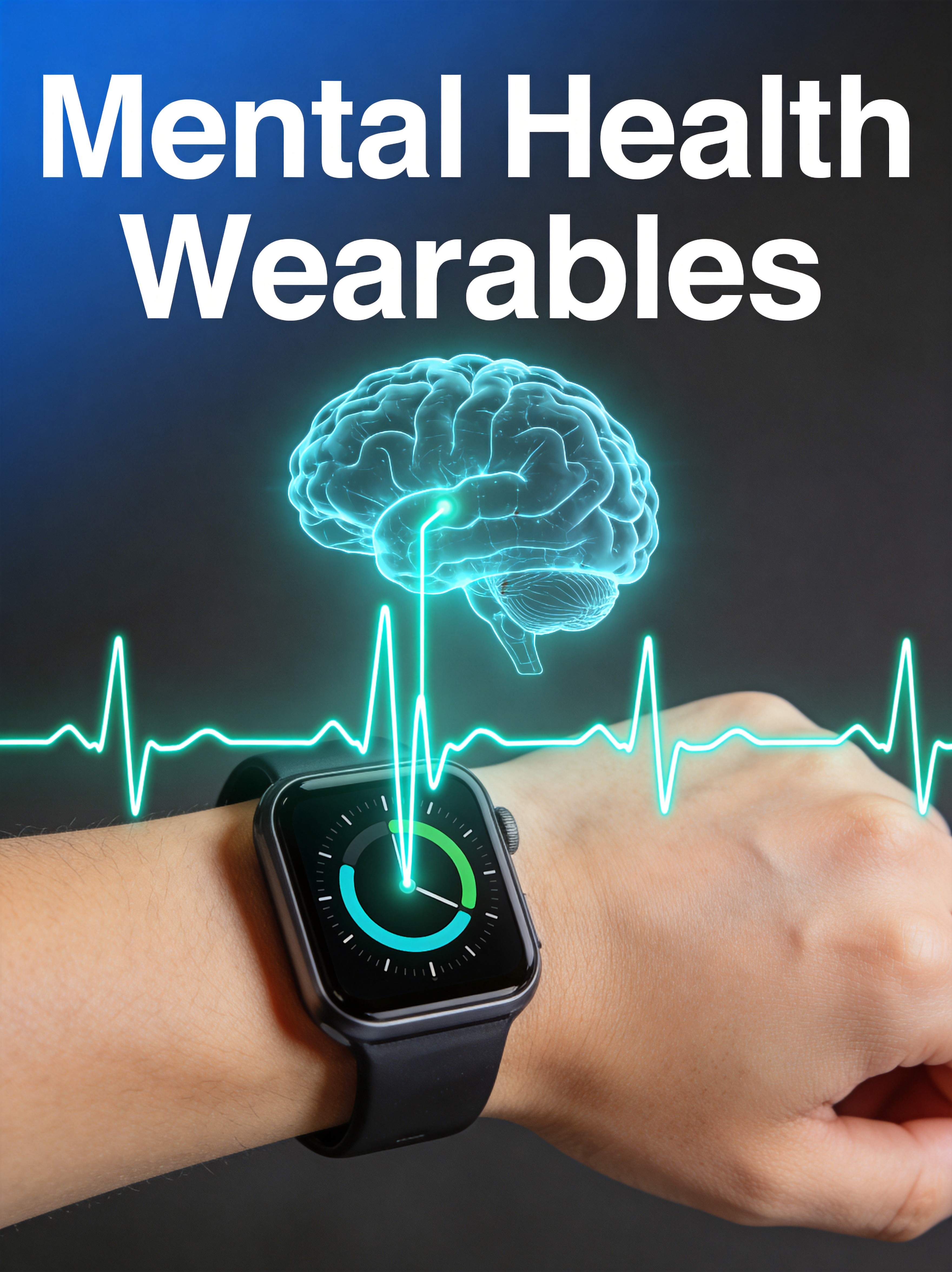 Medical-grade smartwatch with holographic brain and HRV waveform for mental health monitoring