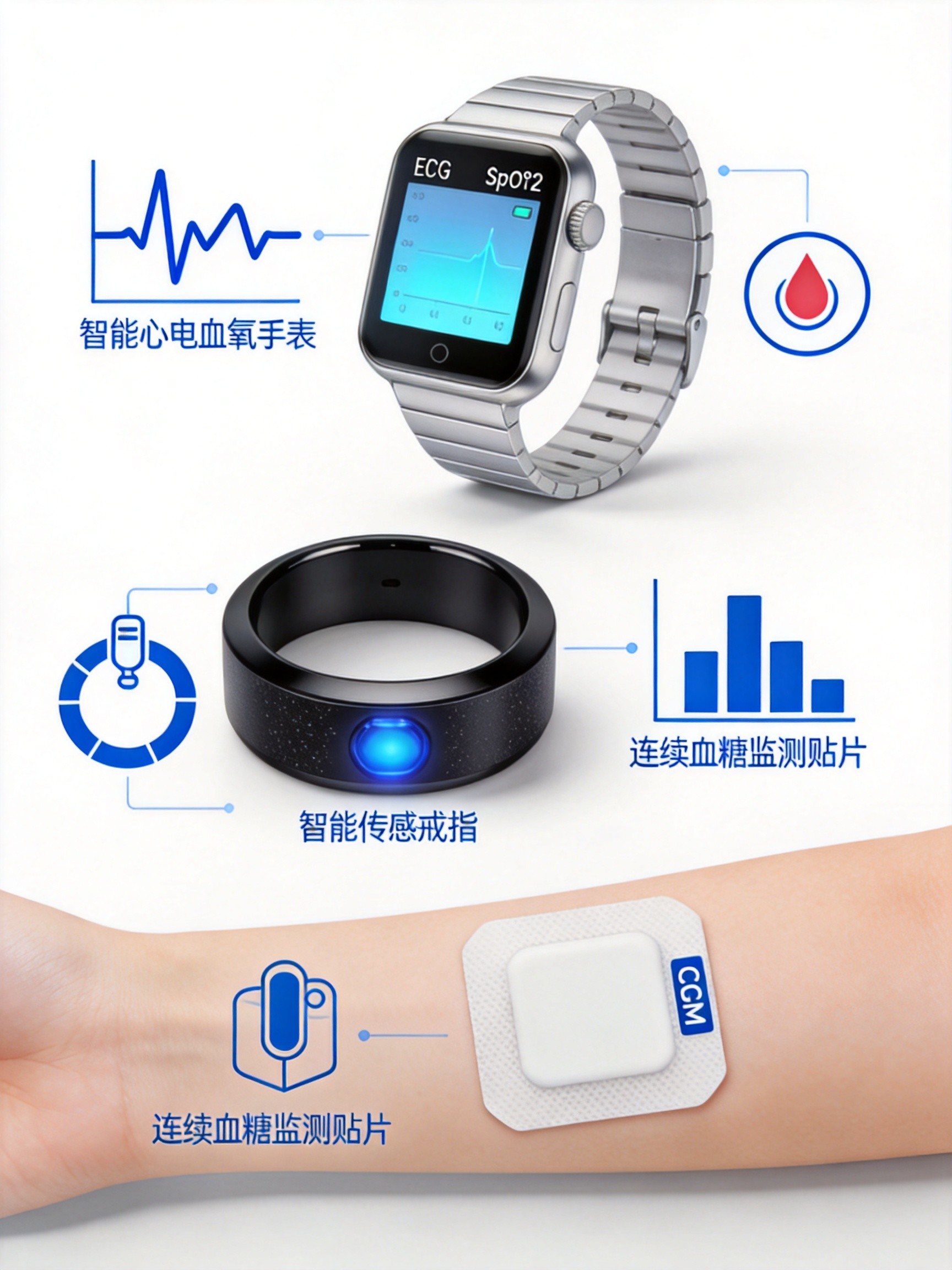 Comparison of wearable diabetes monitoring devices: CGM, smartwatch, and smart ring