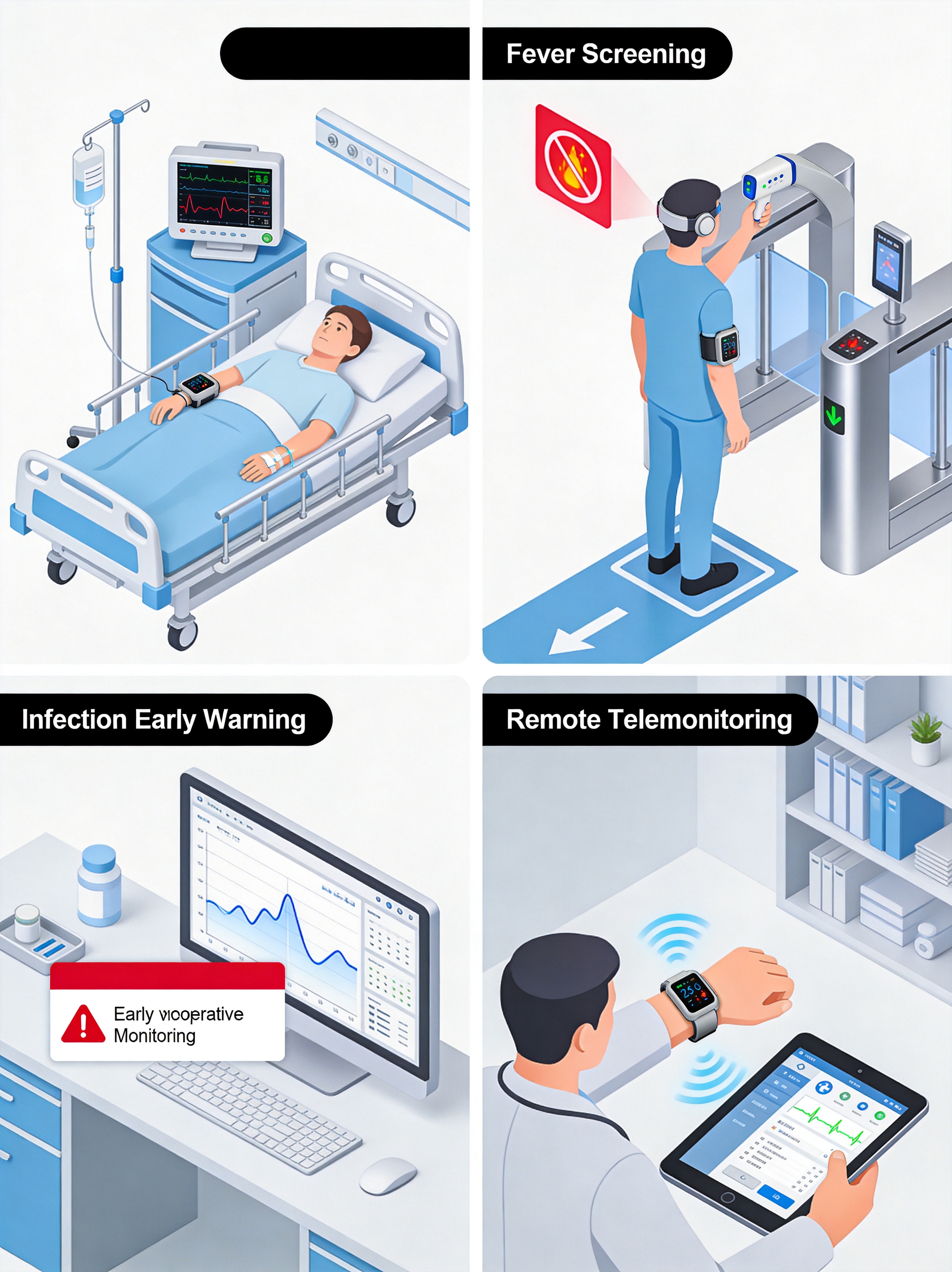 Clinical Application Scenarios - Postoperative, Fever Screening, Infection Warning, Remote Monitoring