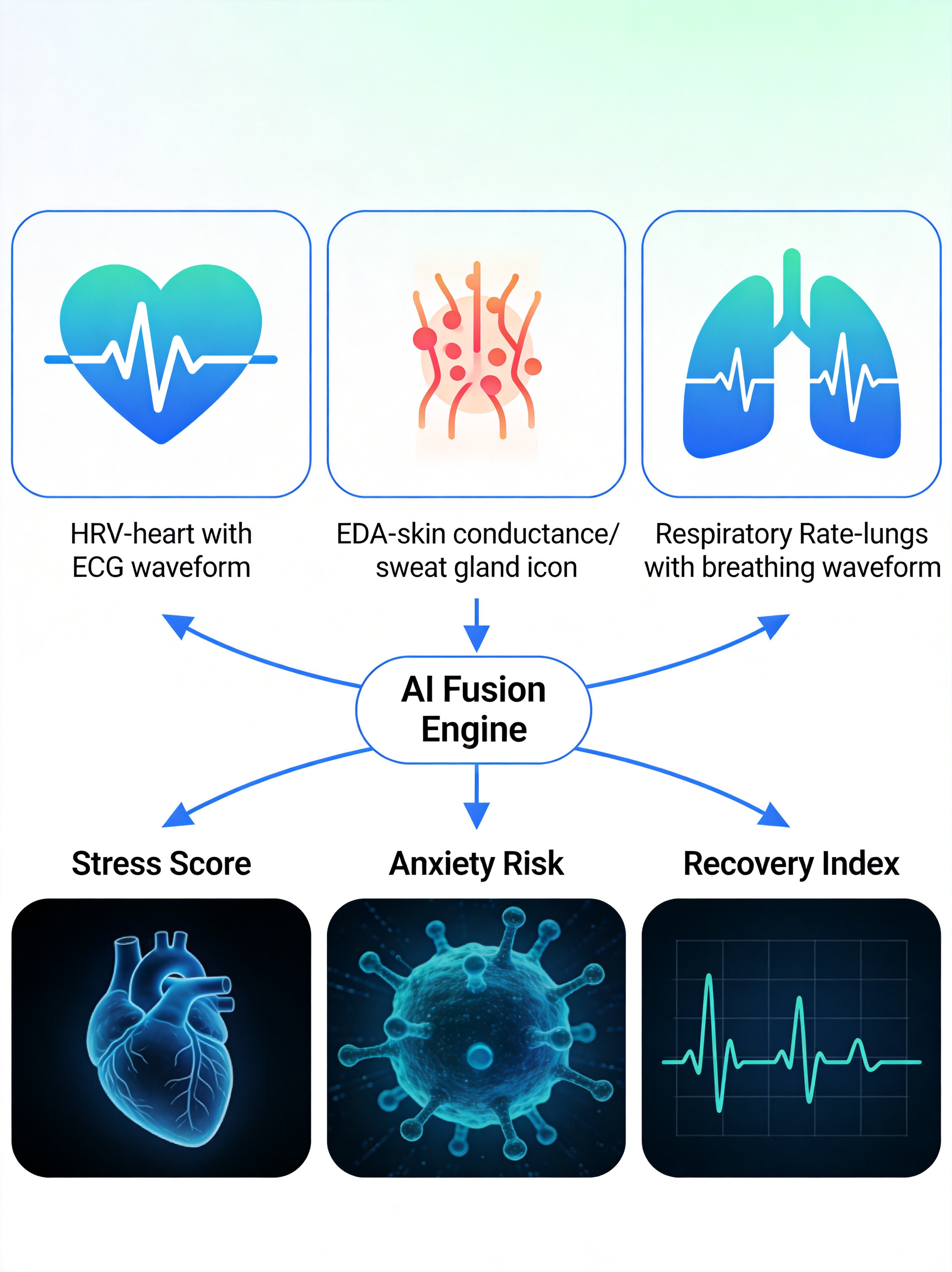 Multi-Sensor Fusion Diagram: HRV + EDA + Respiratory Rate