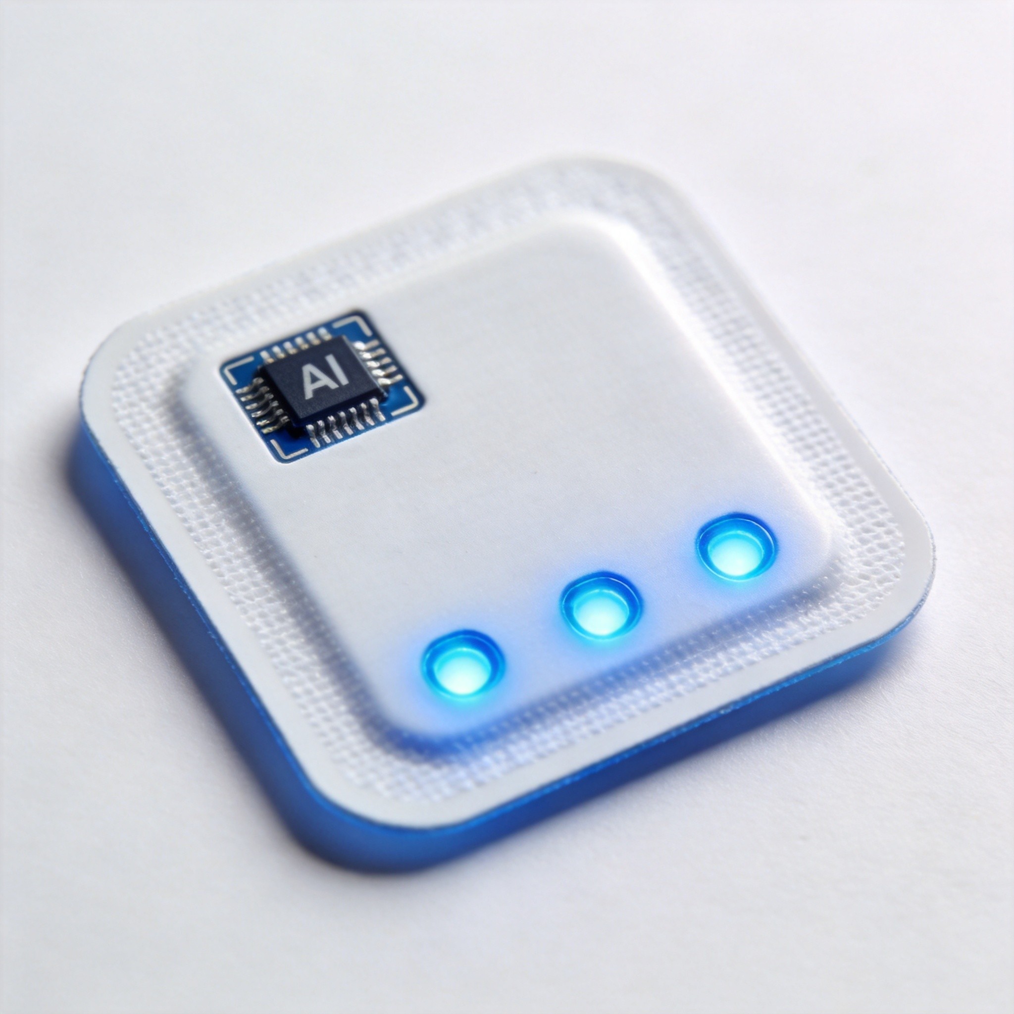 Medical-grade wearable sensor with AI processor chip close-up