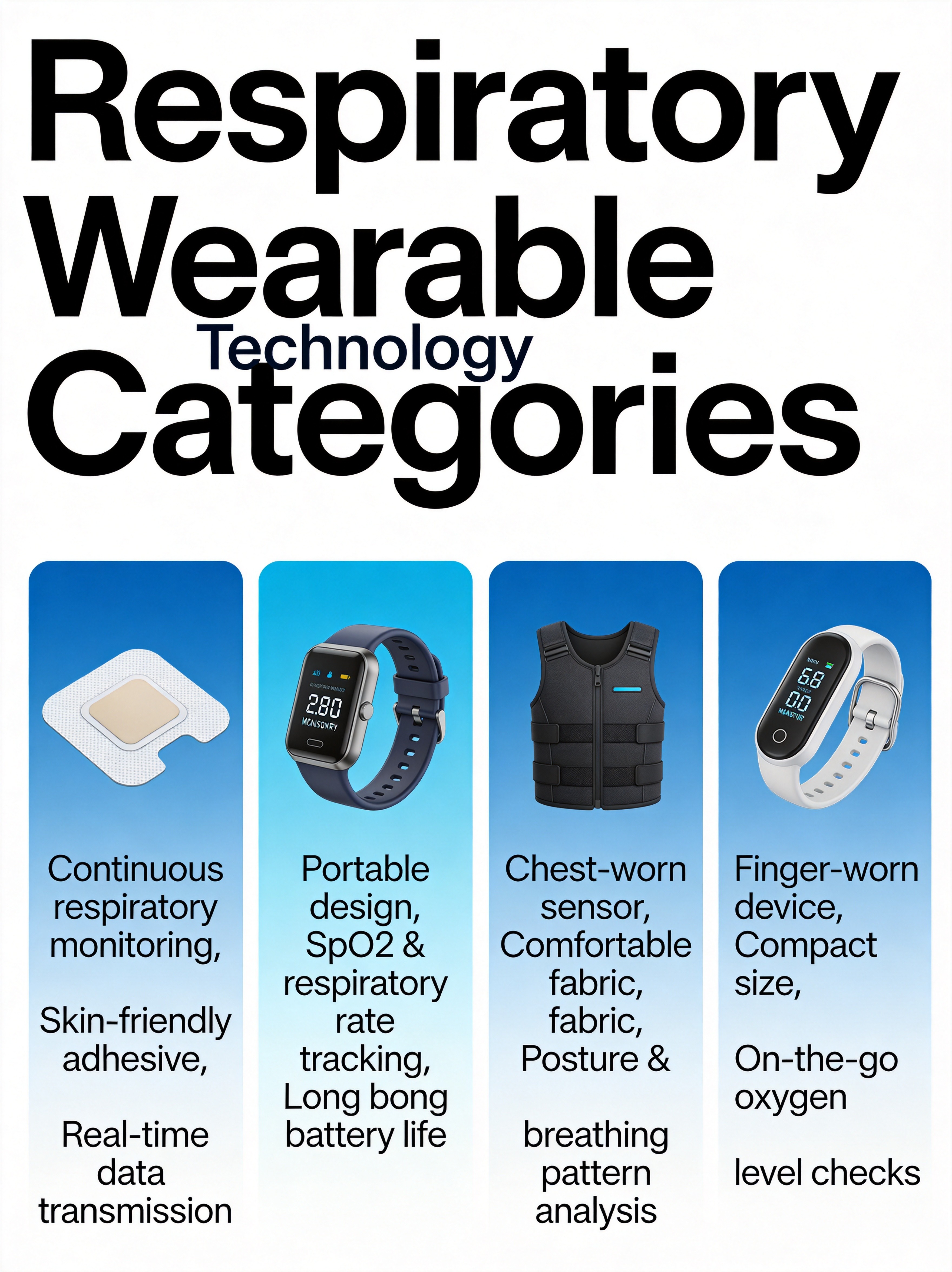 Respiratory Wearable Technology Categories - Smart Patch, Wrist-Worn, Smart Textile, Pulse Oximeter